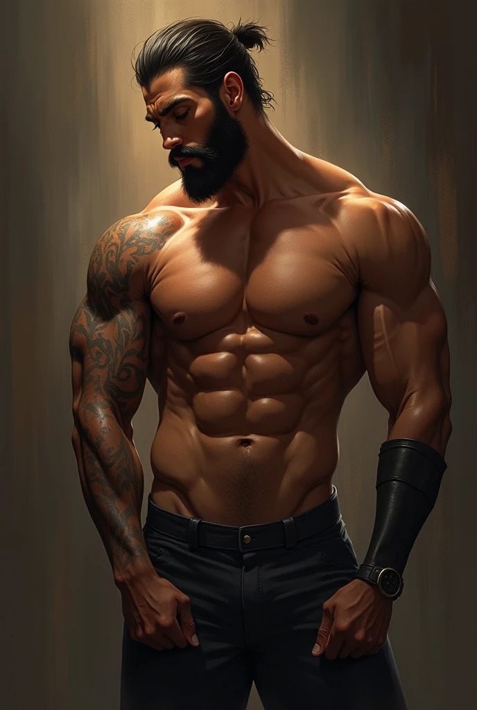 Make an art of Sett from league of legends, naked and he in a sexy position