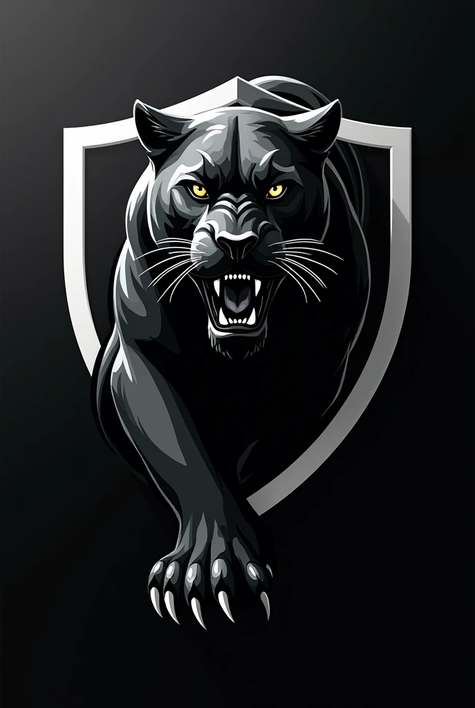 Create a football shield called Panthers but in black and white that intimidates