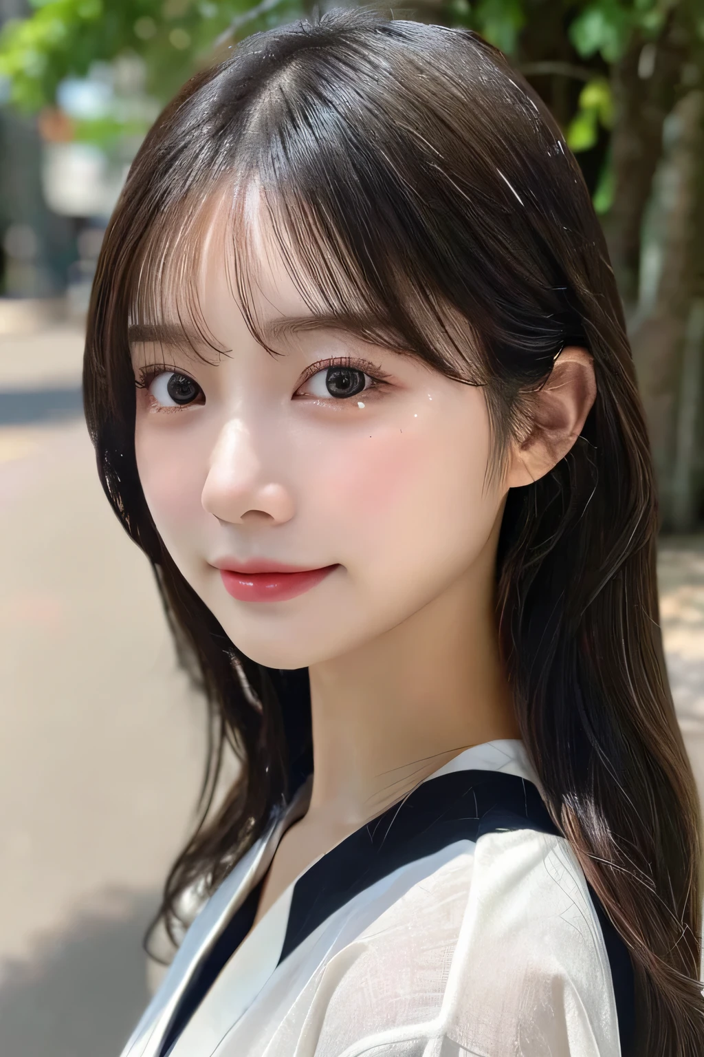 (kimono)、(top-quality,masterpiece:1.3,超A high resolution,),(ultra-detailliert,Caustics),(Photorealsitic:1.4,RAW shooting,)Ultra-realistic capture,A highly detailed,High resolution 16K human skin close-up。 Skin texture is natural、,The pores are、Must be detailed enough to be easy to identify。 Skin should look healthy with even tones。 Use natural light and color,1人,japanes,23years old,kawaii,A dark-haired,Middle hair,,smil,Turn your body to the front,(front-facing view:1.2),,(、tear bags、solid bangs、best qualtiy、超A high resolution、depth of fields、chromatic abberation、、Wide range of lighting、Natural Shading、), (Large Breasts:1.2),