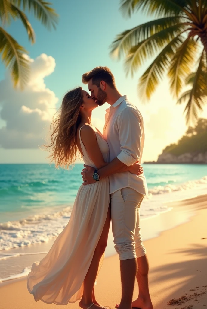 Couple kissing on the beach