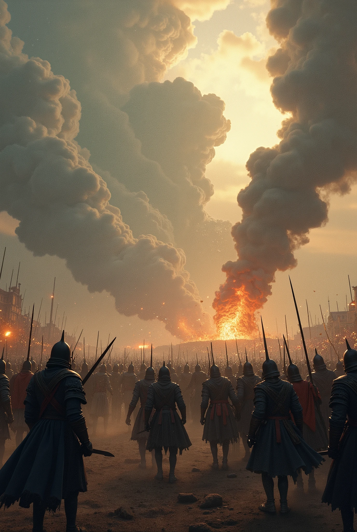 A powerful scene of global conflict, with nations and kingdoms fighting battles, as the earth trembles and famine spreads, as the world experiences the beginning of birth pangs