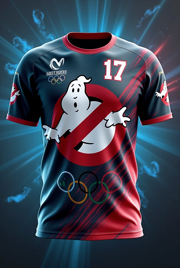 Make me a shirt for the Ghostbusters themed Olympics that has the number of the XVII promotion on it.