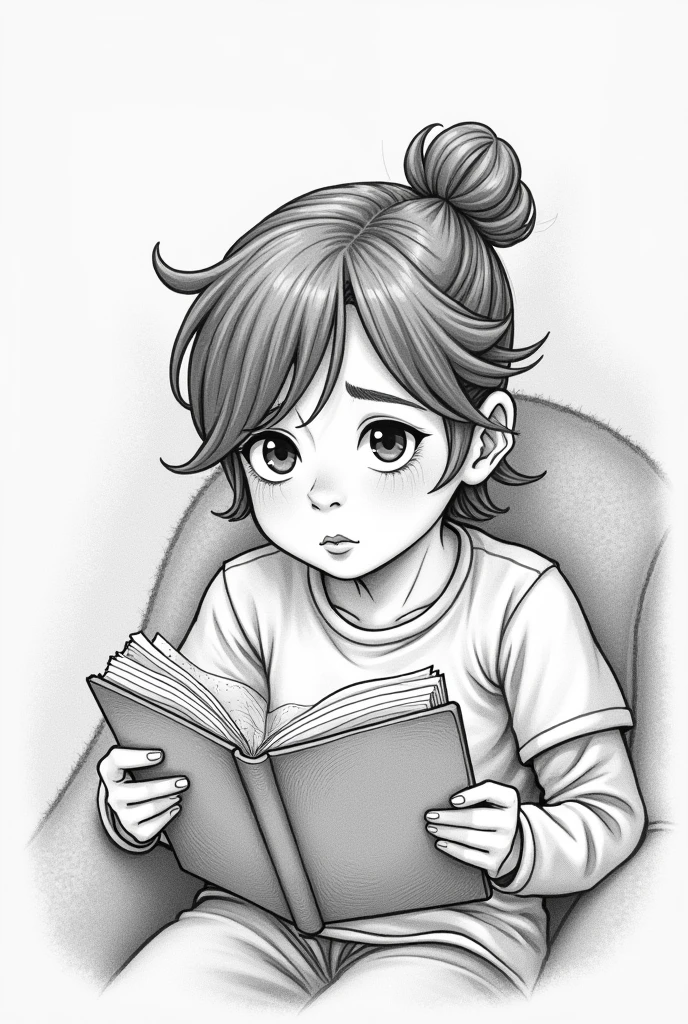 Create me an image that represents the narrative texts  , Fine, but this person is reading a book and imagines the story in his mind , but in the form of a cartoon That one but as a drawing to do in pencil
