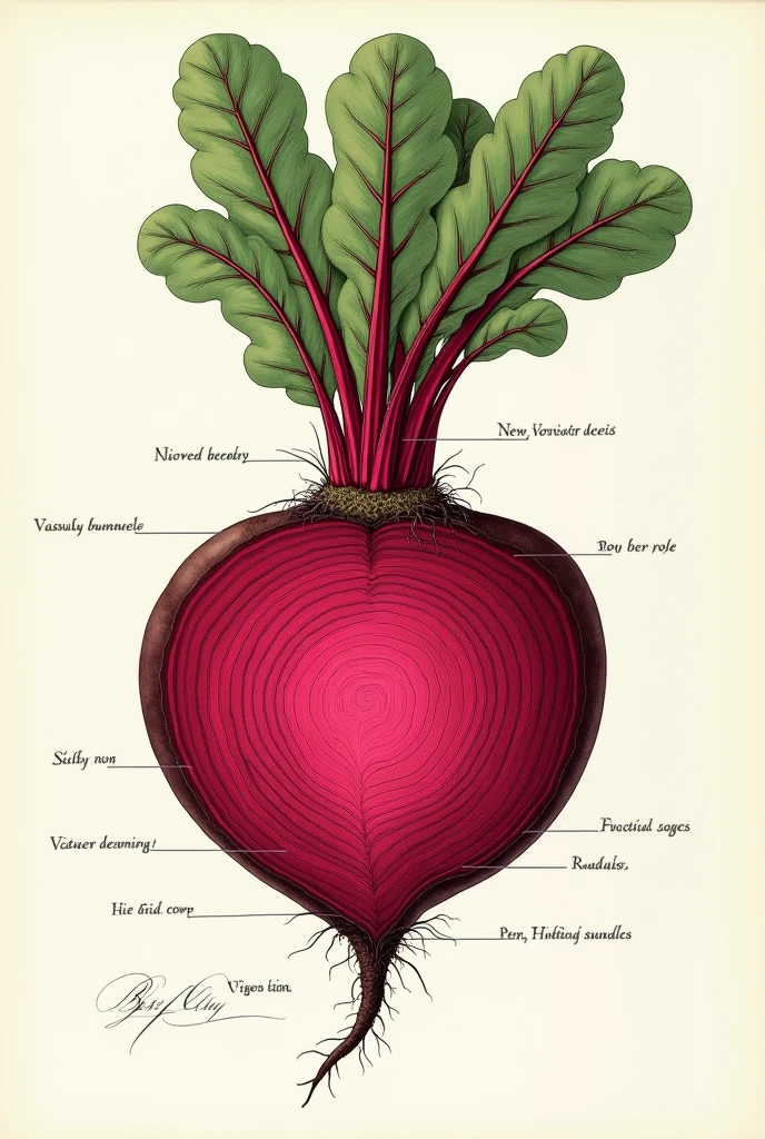 Image of the internal structure of the beet, naming its parts