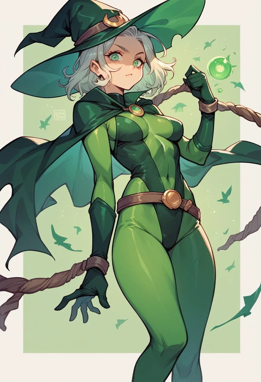 1girl, superhero, green witch, green scheme