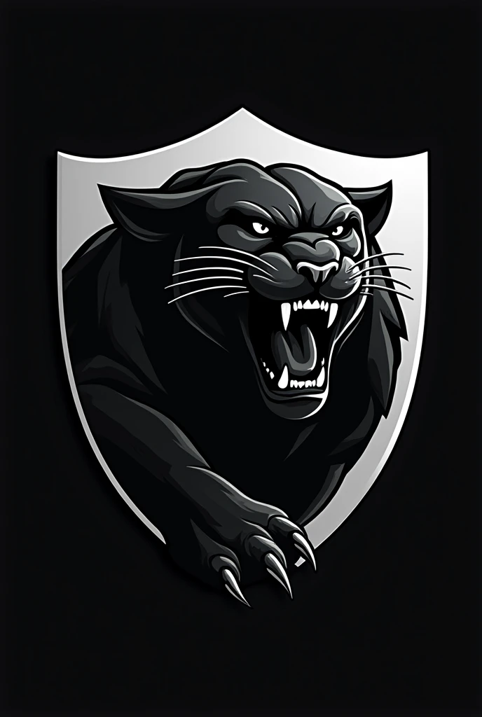 Create a football shield called Panthers but in black and white that intimidates