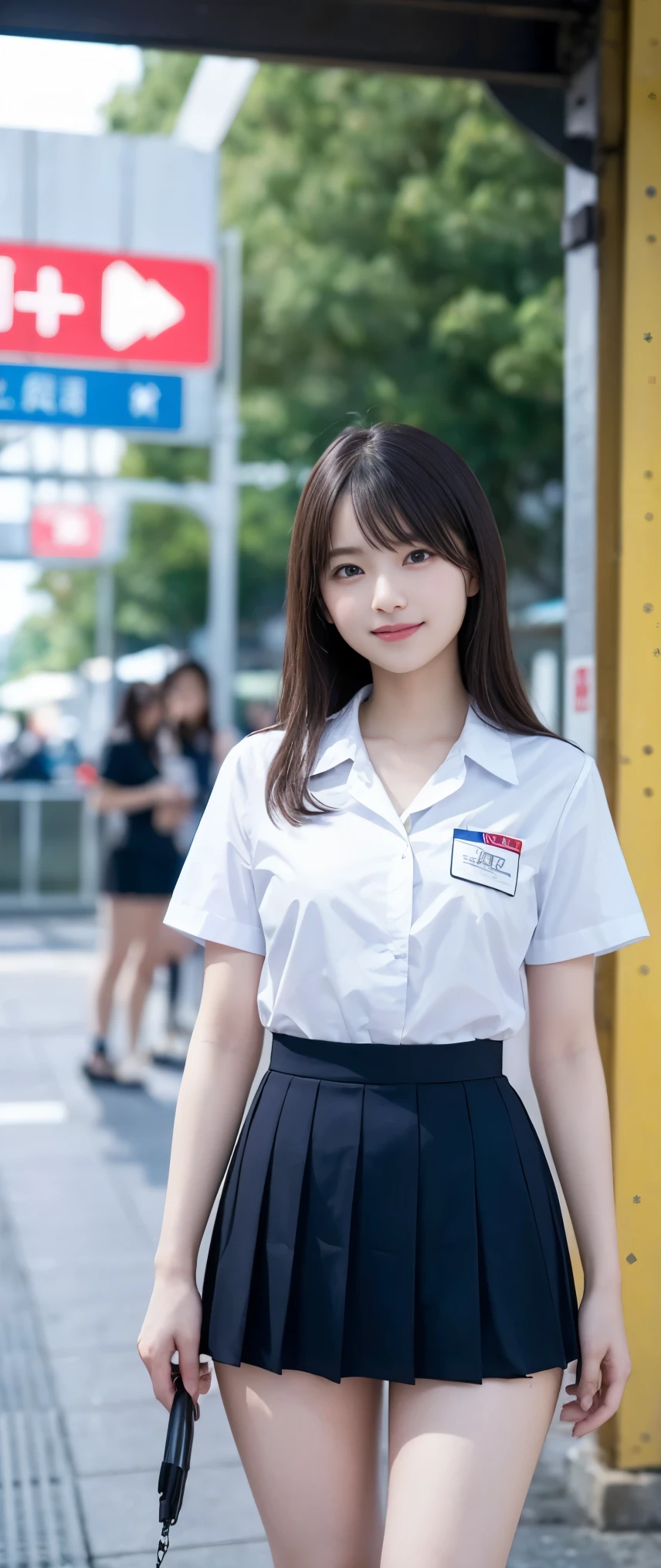 (masterpiece, Highest quality:1.2), 8k, 12才のFull nudityの, 85mm,Official AR RAW Photos, スーパースリムなスレンダーbeautiful girl, 、Navy blue short skirt、If you lift up the uniform shirt, you can see her beautiful breasts.、上Half BodyFull nudity、Super beautiful breasts、Show me your ears、Naked photoshoot、Full nudity, Cute Face, close, Half Body, Biolace, Gardenia, beautiful girl, Thighs, Short sleeve, Standing on the station platform, Looking at the audience, No makeup, (Big smile), Film Grain, chromatic aberration, Sharp focus, Face Light, Bright lighting, 10 generations, Detailed face, Background blur, (Dark red tie:1.1)、((((((の上Half BodyFull nudityの))))))、((((((12才のFull nudity女子高生)))))、Narrow waist、The wind is blowing、Hair blowing in the wind