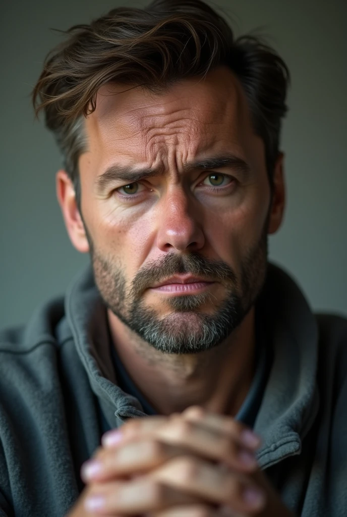 30 year old man with beard and brown hair speaking worried