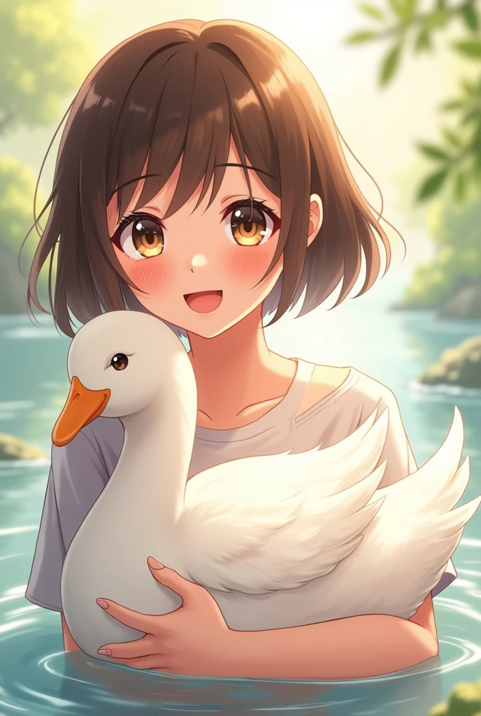 Create a profile picture for an anime style YouTube channel of someone who has a pet white duck