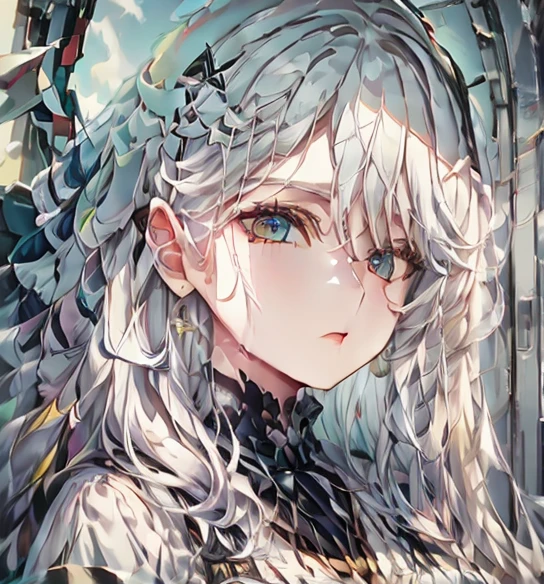 The anime is not a good choice, 1 girl, bee, thick hair, long bangs, 2 white horns, large circle lenses, white beret on head, sales, sky blue eyes, top gris, Short negro, black lace-up sneakers, SERIOUS LOOK, concerned, character