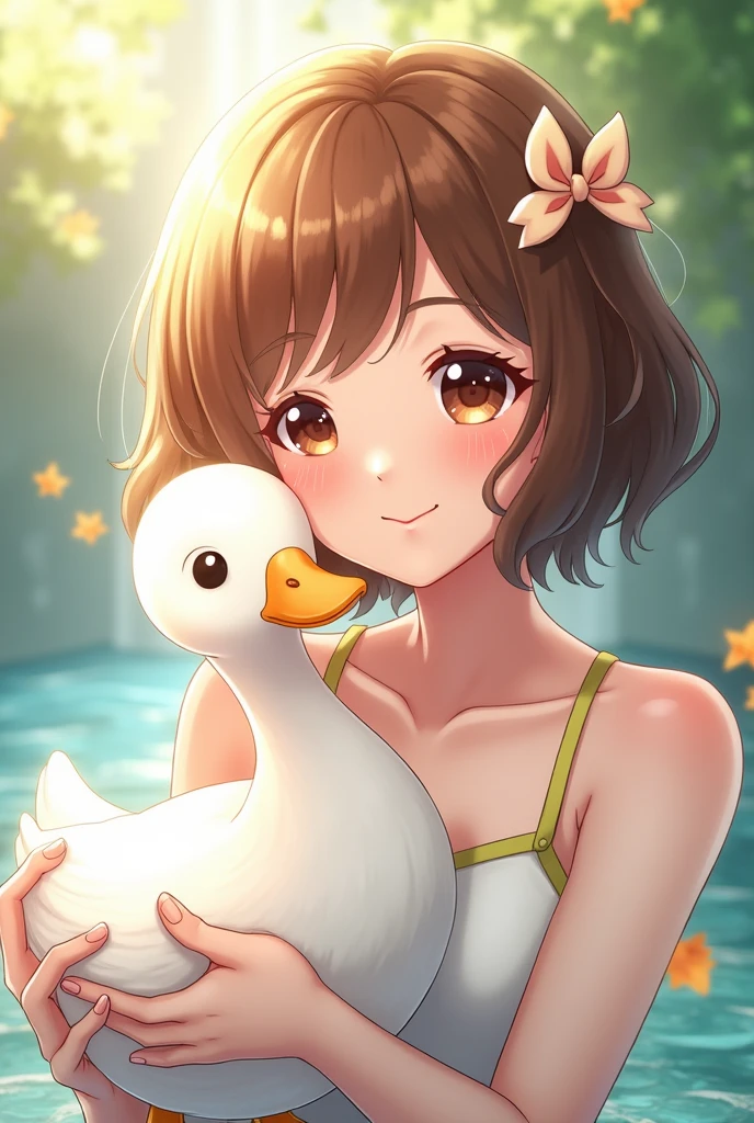 Create a profile picture for an anime style YouTube channel of someone who has a pet white duck