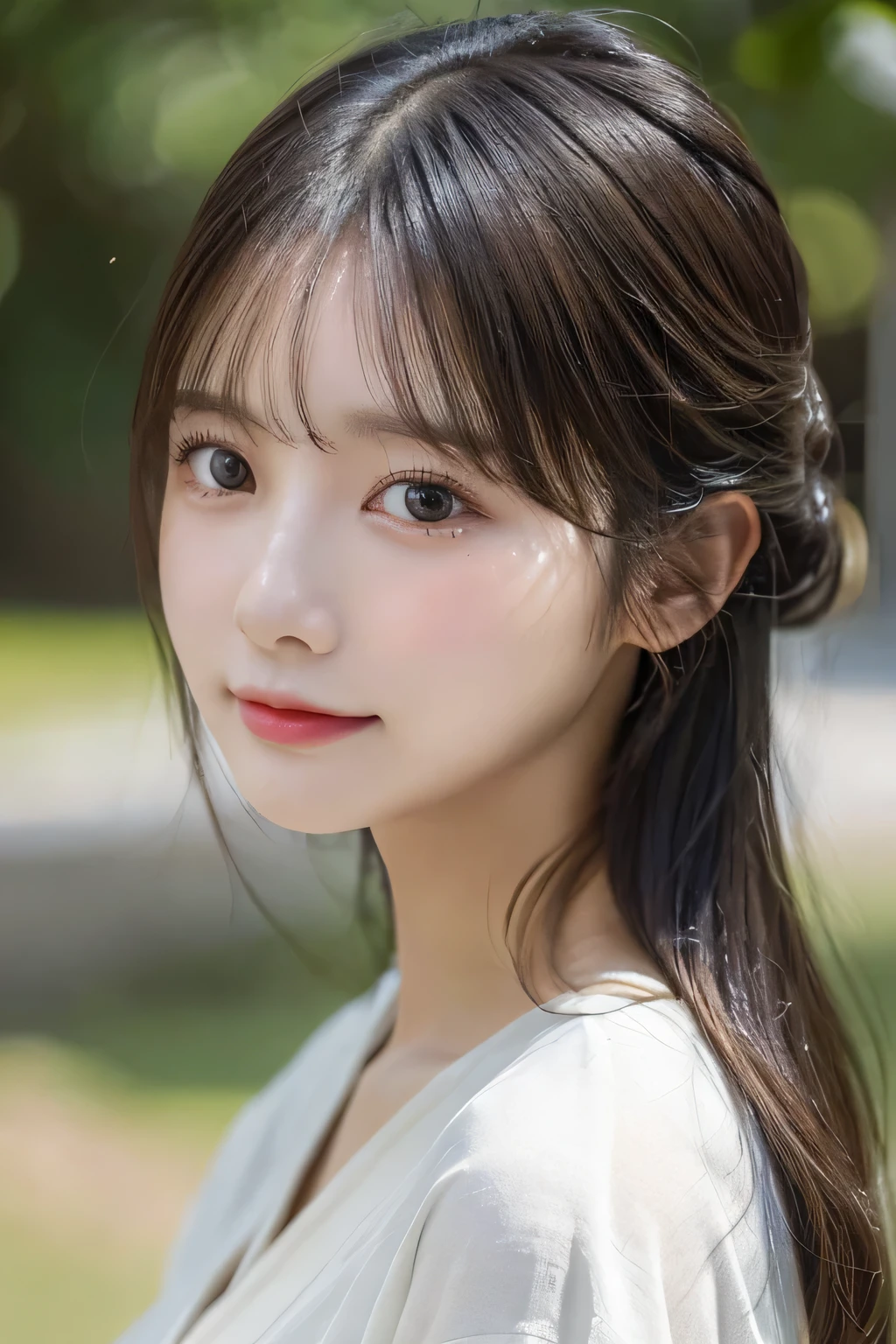 （kimono）、(top-quality,​masterpiece:1.3,超A high resolution,),(ultra-detailliert,Caustics),(Photorealsitic:1.4,RAW shooting,)Ultra-realistic capture,A highly detailed,High resolution 16K human skin close-up。 Skin texture is natural、,The pores are、Must be detailed enough to be easy to identify。 Skin should look healthy with even tones。 Use natural light and color,1人,japanes,23years old,kawaii,A dark-haired,Middle hair,,smil,Turn your body to the front,(front-facing view:1.2),,(、tear bags、solid bangs、best qualtiy、超A high resolution、depth of fields、chromatic abberation、、Wide range of lighting、Natural Shading、), (Large Breasts:1.2),