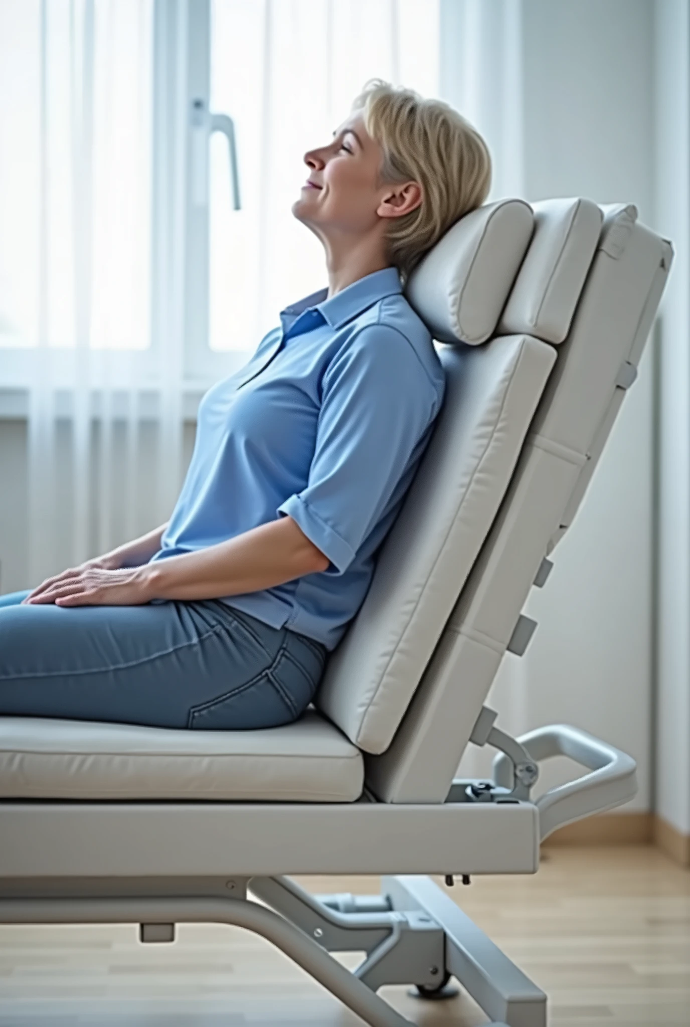 elevated fowler's sitting position for the patient