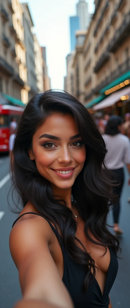 (photorealism:1.2), selfie style photo, beautiful young latin woman, on the street