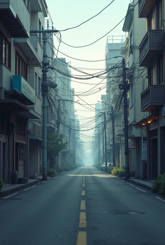Empty road with buildings on the side