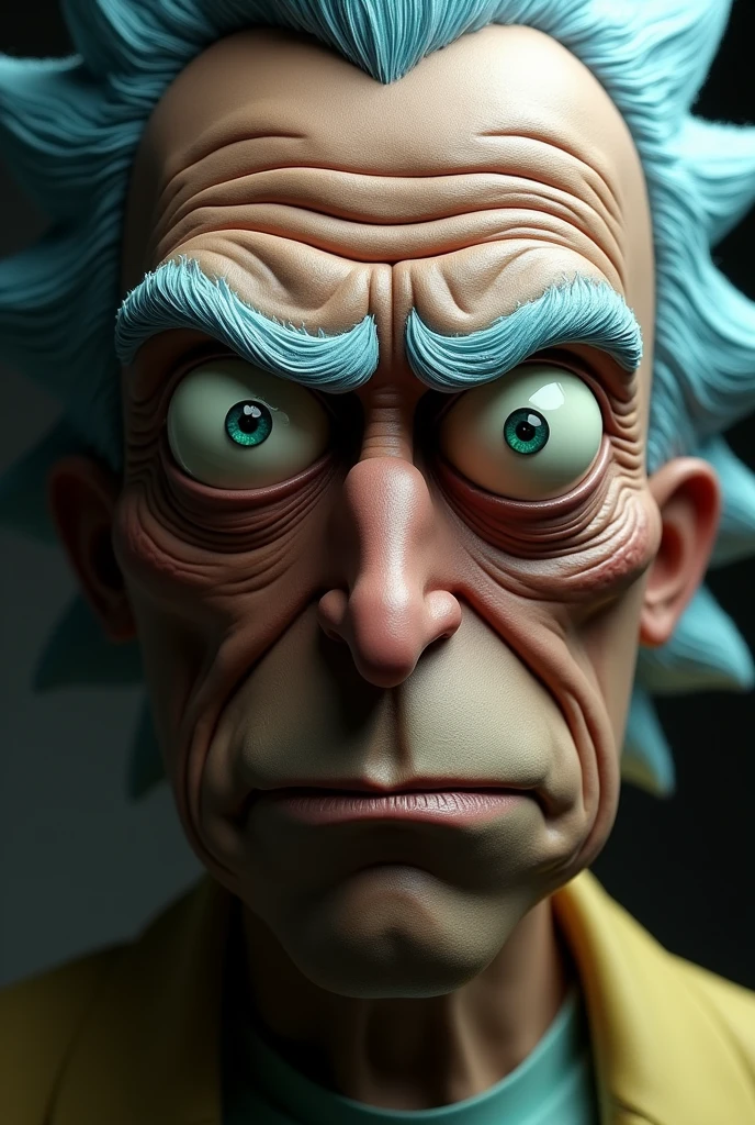 a hyper realistic rick sanchez from rick and morty, extremely detailed face and features, beautiful detailed eyes, beautiful detailed lips, extremely detailed skin texture, intricate facial details, strong facial expression, cinematic lighting, dramatic shadows, cinematic composition, photorealistic, hyper detailed, 8k, best quality, masterpiece, award winning