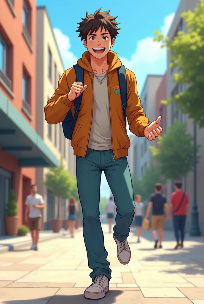 Anime taste Male mannequin A lively and energetic personality College Student Clothing jeans Carrying a backpack