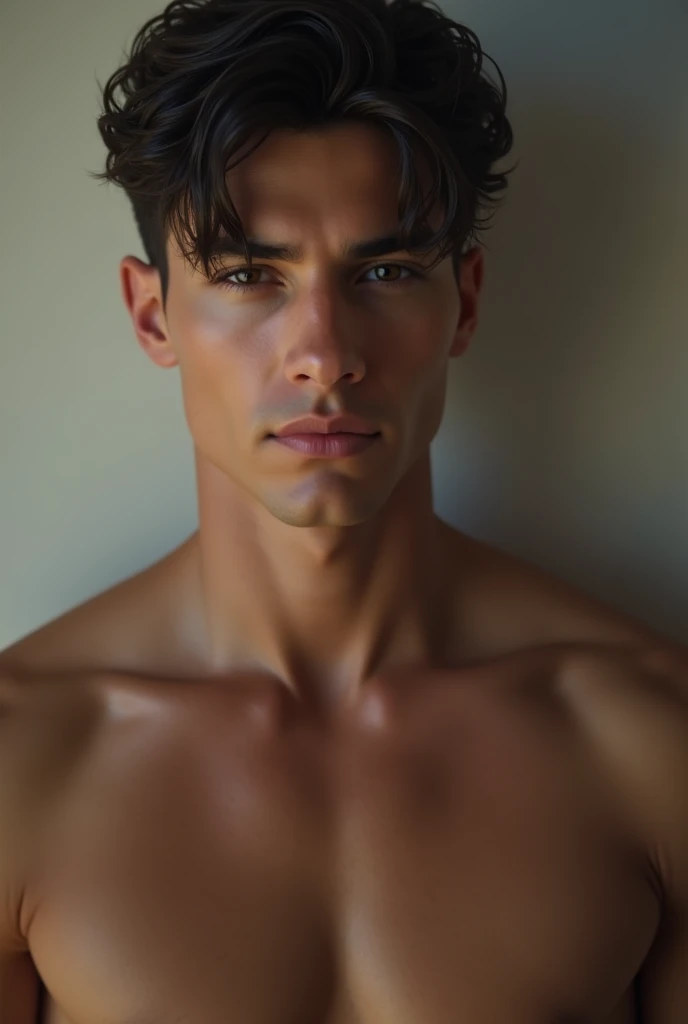 L'image d'un jeune et bel homme sexy, brun, homosexuel, masculin, sensuel, élégant, au corps fin et athlétique, très excitant. Une image légèrement érotique de la tête jusqu'à la taille.