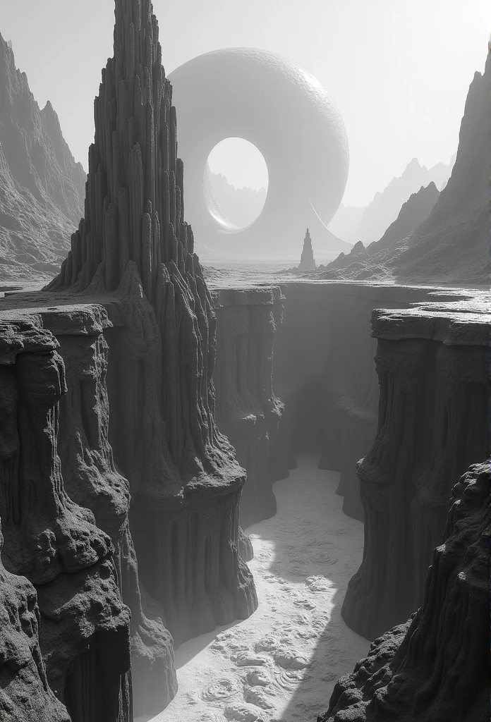 a black and white photo of a red sky, tunnels lead to different worlds, 3d printed building, unsplash photo contest winner, in an colorful alien planet, shai-hulud, inside the curl of a wave, inspired by Eizō Katō, looking down at a massive crater, magma