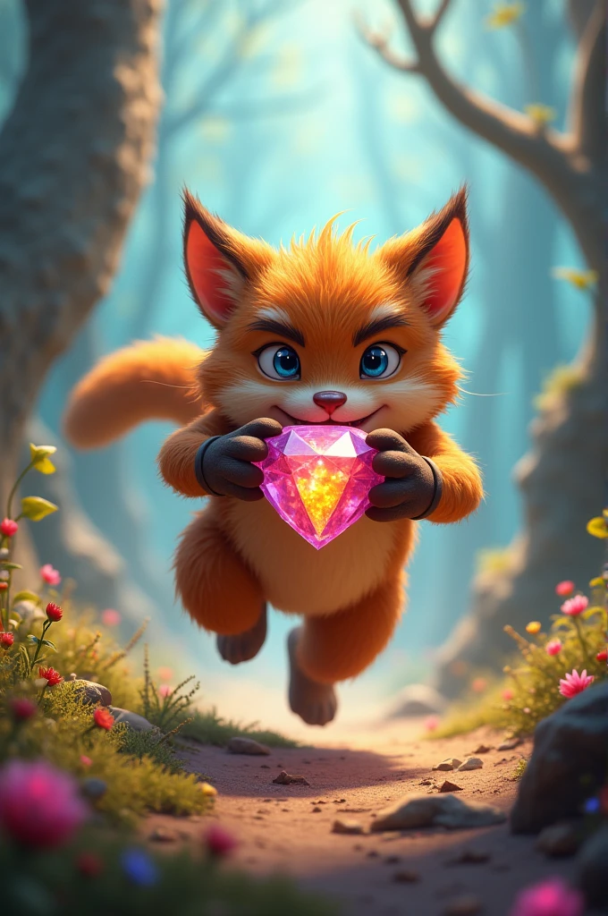 With the gem clutched in his paws, Benny rushed t