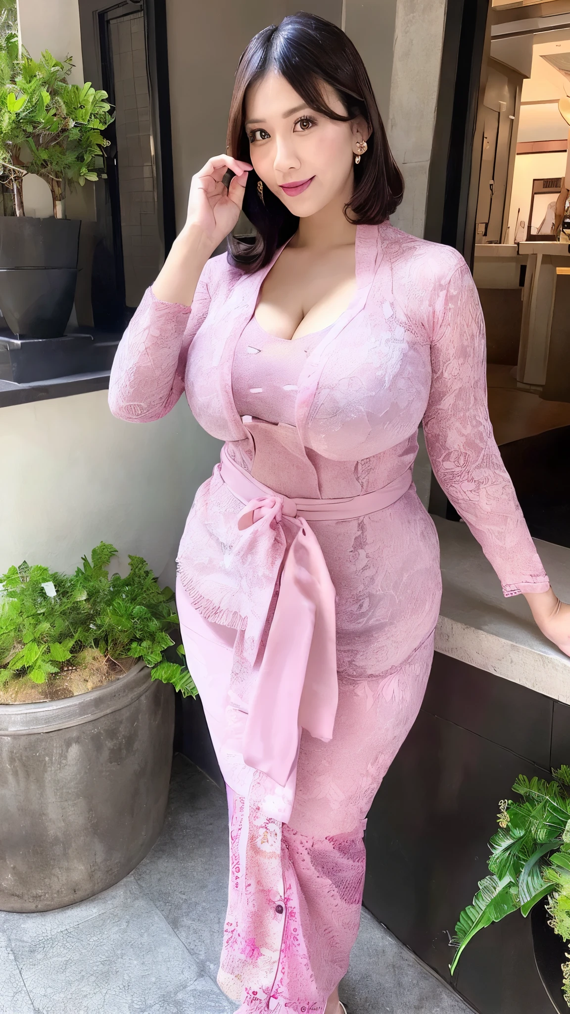 2girls,Tankop,Armpits,Full body,Best Quality, 8k, 32k, Masterpiece, UHD:1.3), Photo of Attractive milf Japanese Woman, black hair,short hair, 1 Girl, (gigantic Boobs:1.4), Abs, Perfect Body, Ultra Detailed Face, Detailed Lips, Ultra Detailed Hair, Fine Eyes, double eyelids,((pink kebaya)) (REALISTIC) (elegant milf) (Big Mature : 3 Curvy body) ((goddess face)) ,(((pink kebaya))),huge breasts,(trasnparent),black hair,black skirt, face,milf,(covering the cleavage:1.2)