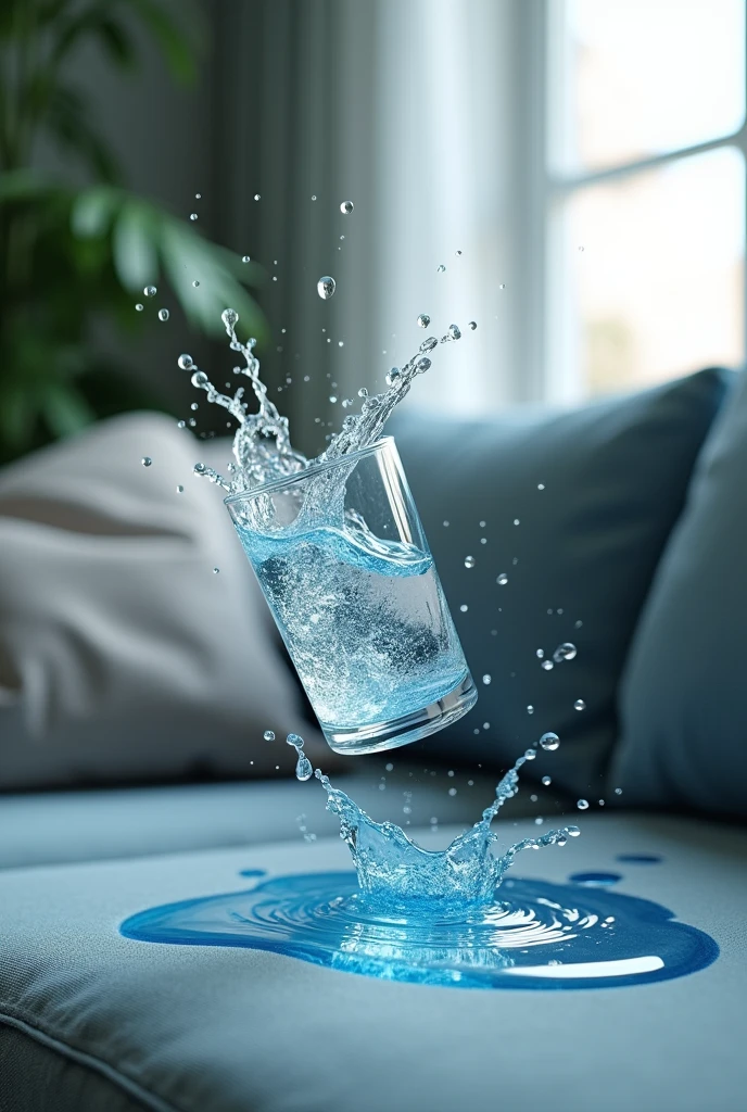 glass of water falling on the sofa