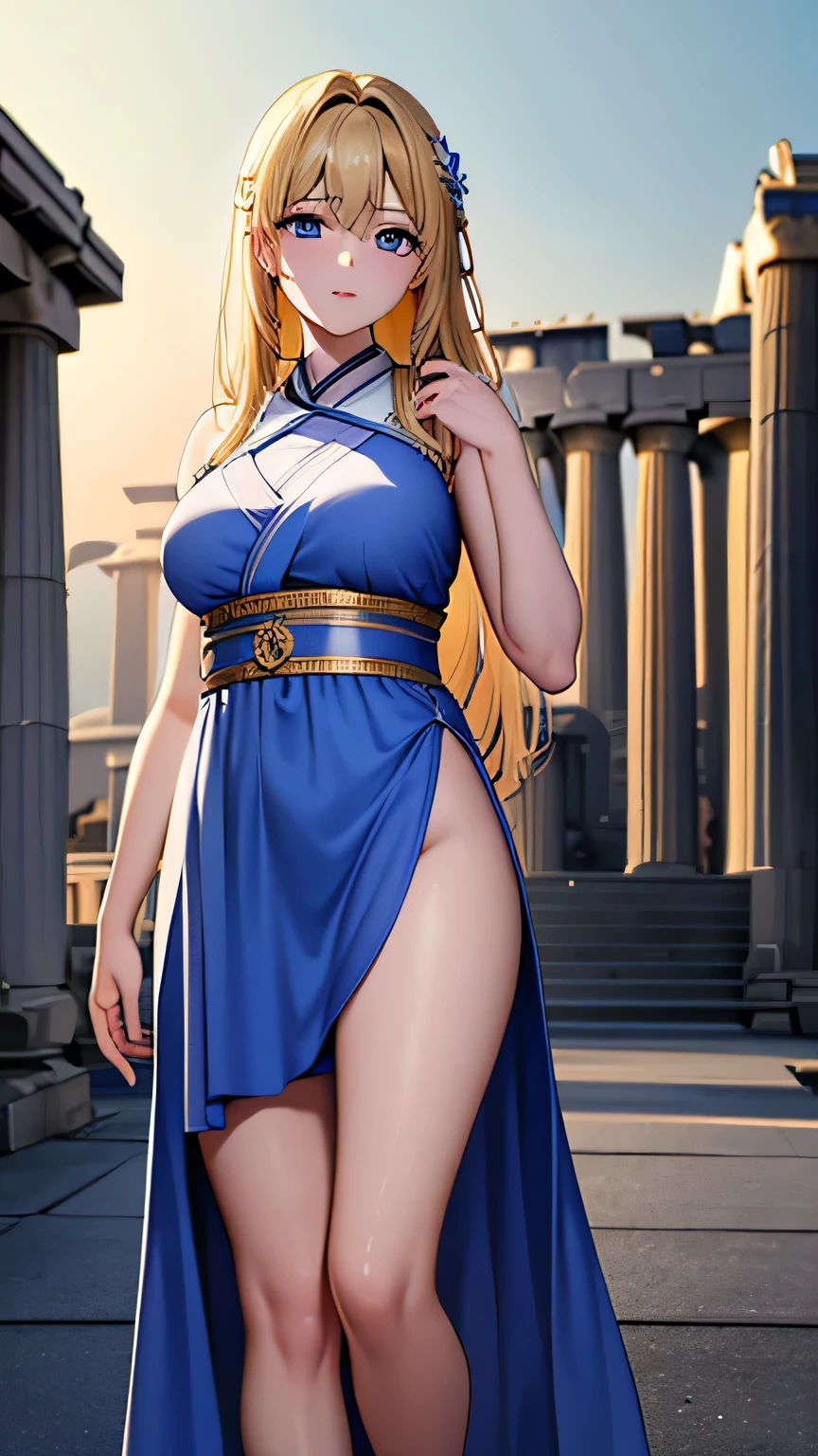 goddess、athena、(((Highest quality))),(((masterpiece))),(((detailed))),(((In high resolution))),(((Beautiful and beautiful work: 1.5))),(Ultra-high resolution),(((Detailed background)))8k, RAW Photos, Highest quality,32K,masterpiece,hyper HD,delicate and beautiful blonde, Blue eyes、,((Parthenon temple))、(Ancient Greek Dresses:1.2),(Super detailed, facial)、30 years old、Japanese women、