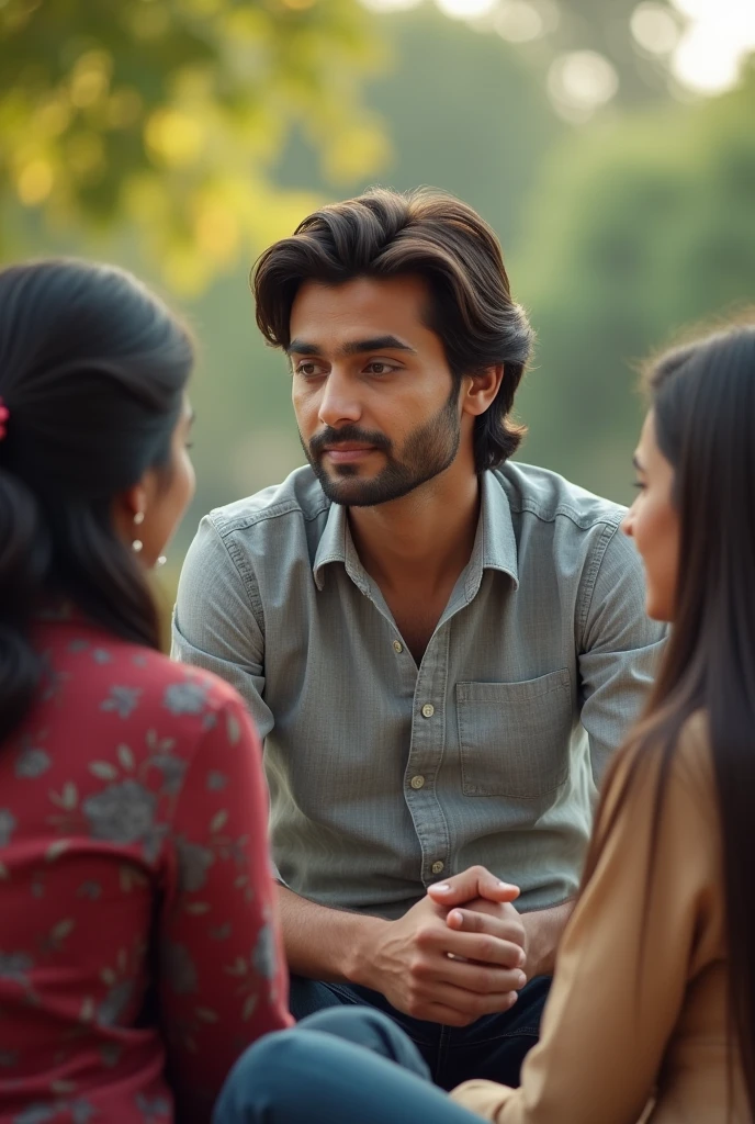  A pakistani attractive man in good persona having medium long hairs while attending the university classes chilling with his uni girl fellows
