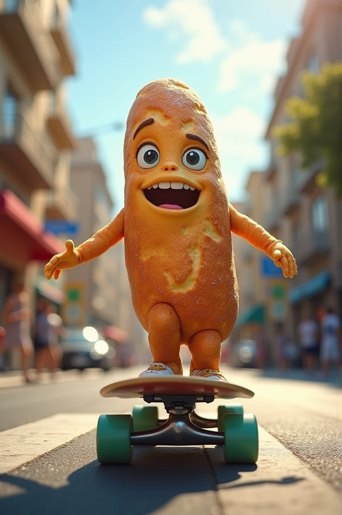 French bread on a skateboard