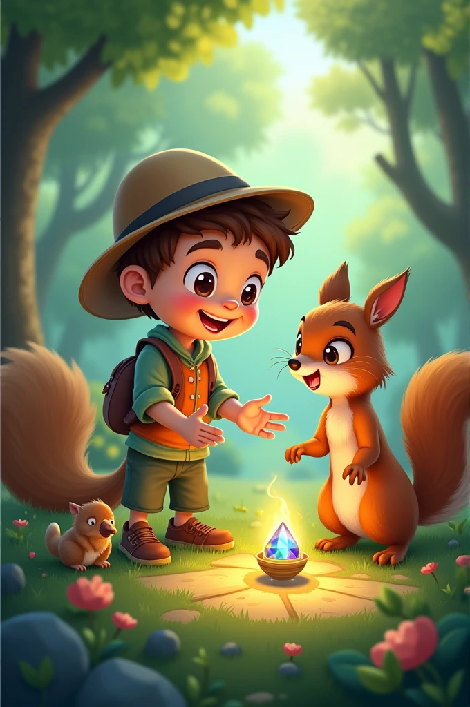 His friends included a wise old squirrel named Sammy and a cheerful bird named Bella."Look what I found!" Benny exclaimed, holding out the gem.Sammy and Bella gathered around, their eyes