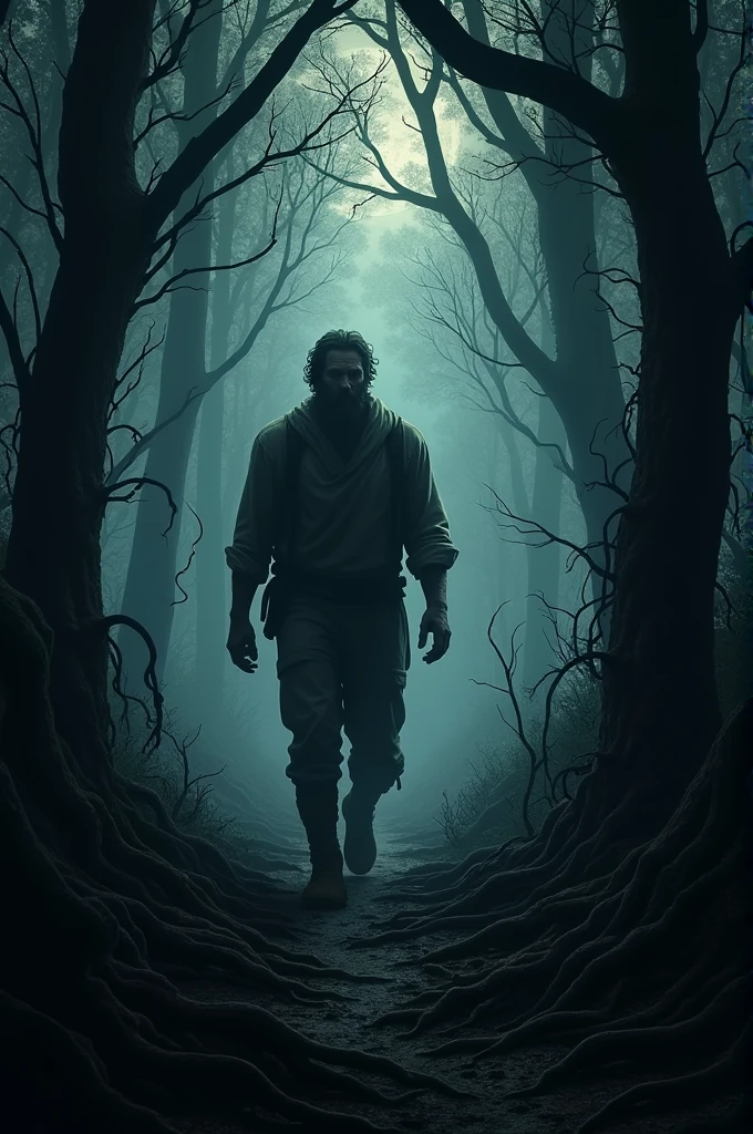 A men in the dark forest