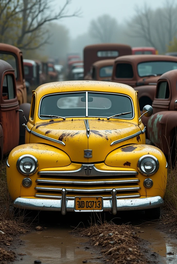 1947 ford deluxe coupe yellow antique old rusty junkyard 