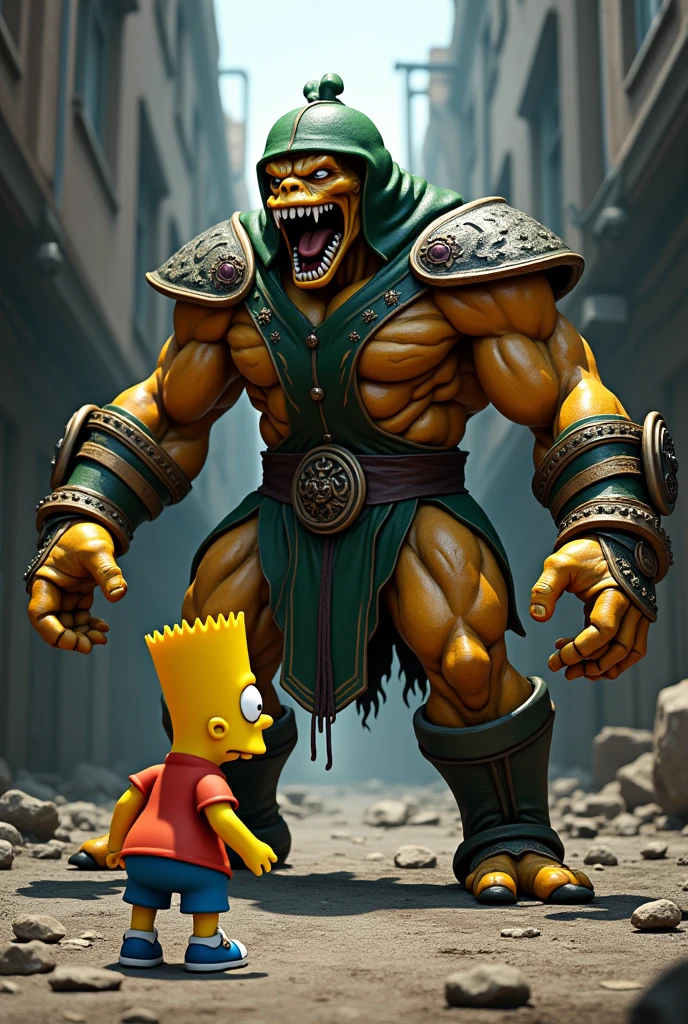 Bart Simpsons fighting Goro from Mortal Kombat