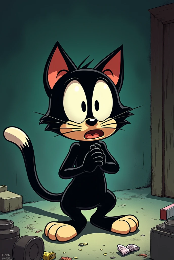 Felix the cat is scared because someone caught him sniffing illicit substances