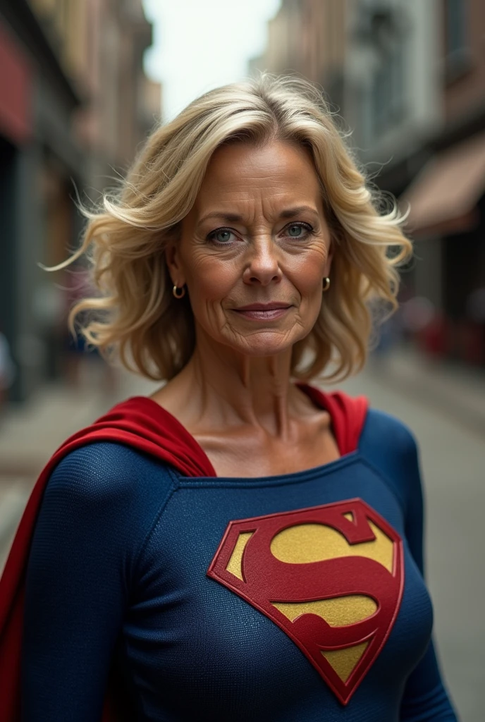 super old Jean Smart Supergirl; HD. Photograph, ((realism)), extremely high quality RAW photograph, ultra detailed photograph, sharp focus, high resolution, (detailed skin:1,3),high quality, film grain, Fujifilm XT3,Highly Detailed, movie, (Cinematic Photo:1.3) of (Realistic:1.3), by John Byrne/Jerry Ordway