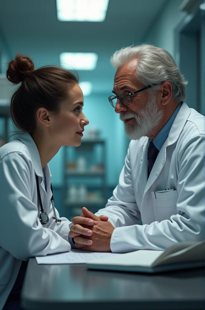 Young doctor asking his mentor for help
