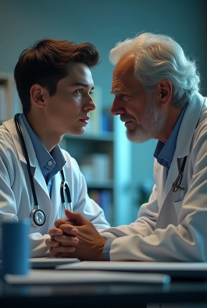 Young doctor asking his mentor for help
