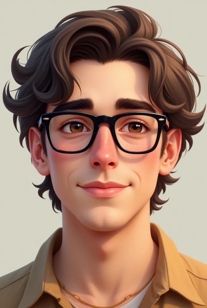Portait de mon copain
**Cheveux** : Bruns, mi-longs, légèrement ondulés, tombant un peu sur le front.
- **Lunettes** : Carrées avec des bords légèrement arrondis, noires à l'avant et tachetées de marron sur les branches.
- **Yeux** : Marron, avec de grands cils, mais d’assez petits yeux.
- **Teint** : Quelques taches de rousseur légères sur le côté des joues.
- **Bouche** : et assez rose.
- **Nez** : Petit.
- **Sourcils** : Foncés et épais.
- **Sourire** : Quand il sourit, des creux longs apparaissent sur ses joues, mais sans fossettes.
- **Mâchoire** : Sa mâchoire est plutôt marquée et carrée.
- **Visage** : son visage est plutôt petit, il n’est pas long.