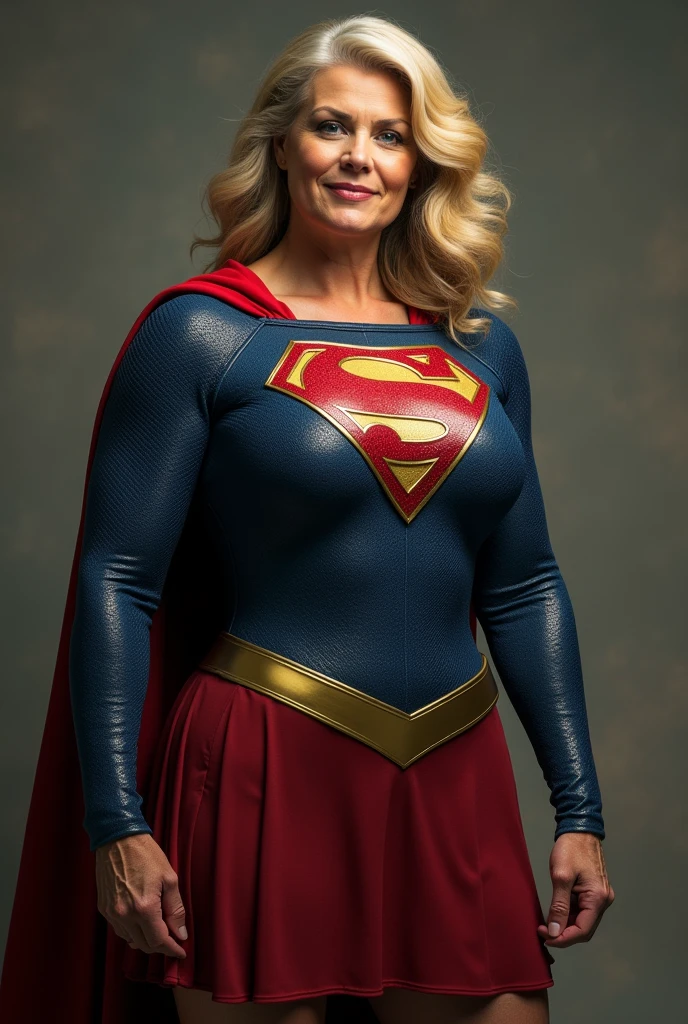 super old  Jean Smart Supergirl;strong arms; incredible woman; big breasts.  HD. Photograph, ((realism)), extremely high quality RAW photograph, ultra detailed photograph, sharp focus, high resolution, (detailed skin:1,3),high quality, film grain, Fujifilm XT3,Highly Detailed, movie, (Cinematic Photo:1.3) of (Realistic:1.3), by John Byrne/Jerry Ordway