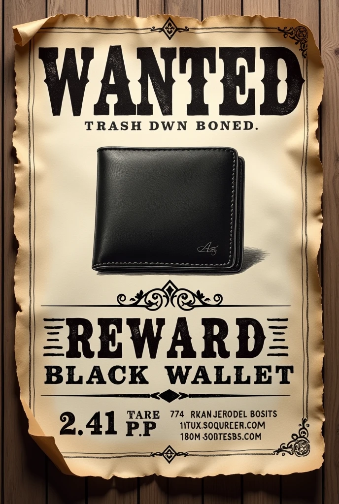 Help me create an image where it is a wanted sign with a reward for a black wallet