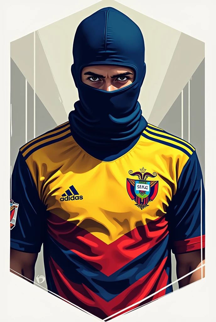 Asme a logo with a person wearing a balaclava and wearing an Ecuador shirt