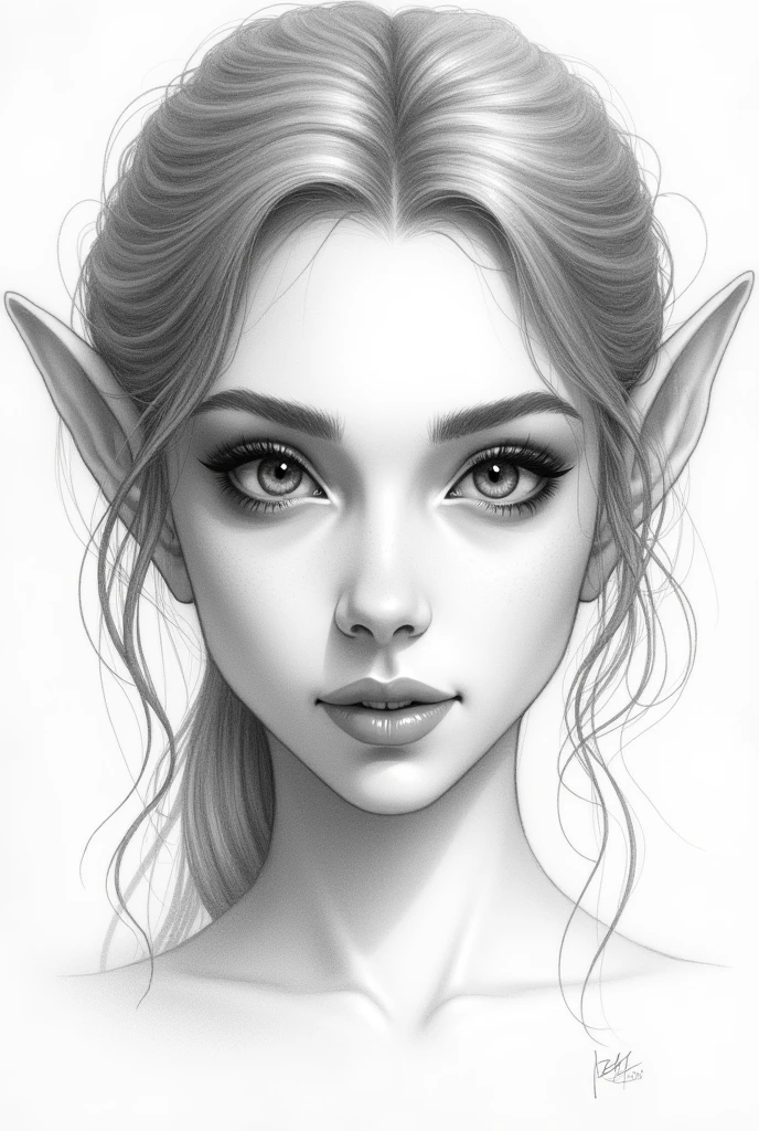 Hand drawn pencil drawing of elf woman face