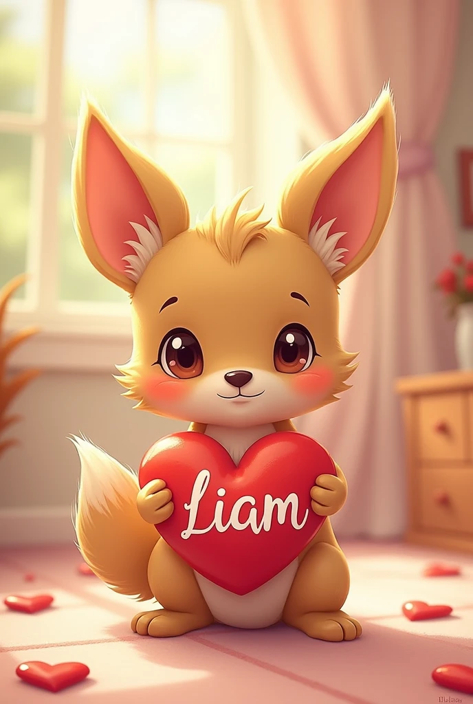 T'choupi a un coeur. Il est ecrit " LIAM" sur le coeur