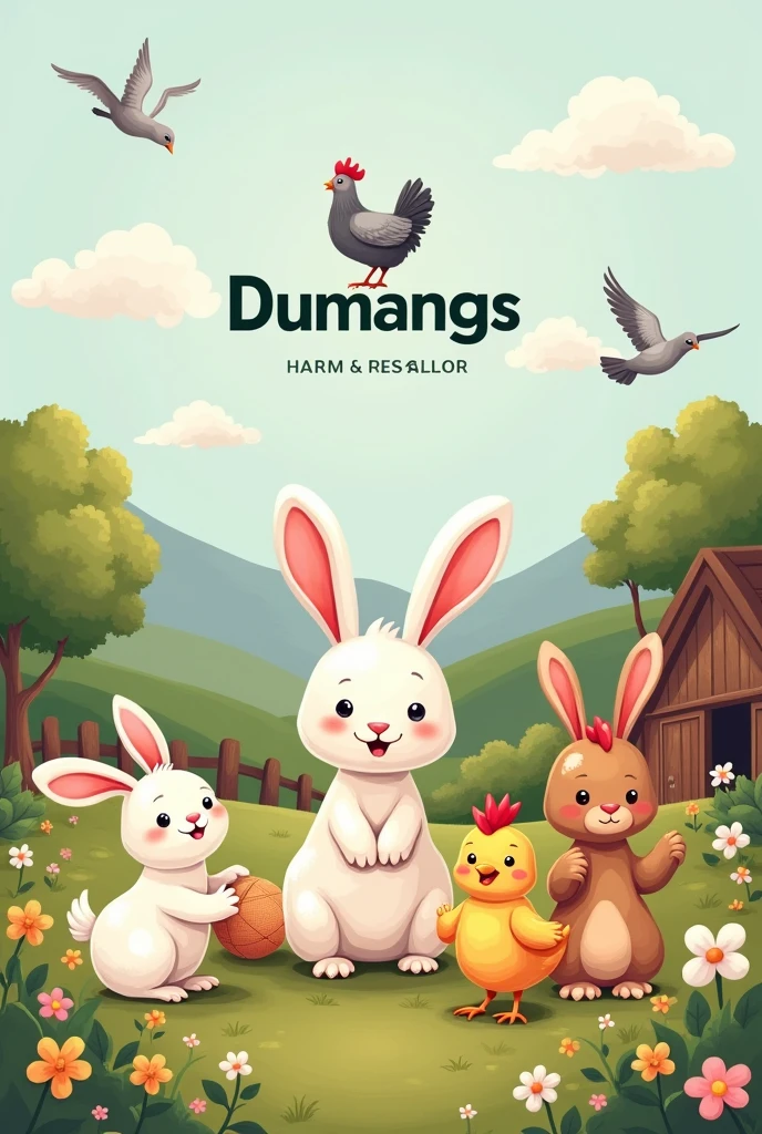 Je veux que les animaux suivant : des lapins, poulets, pigeon,
. JE VEUX AUSSI VOIR LE nOM DE L' ENTREPRISE SUR L'IMAGE