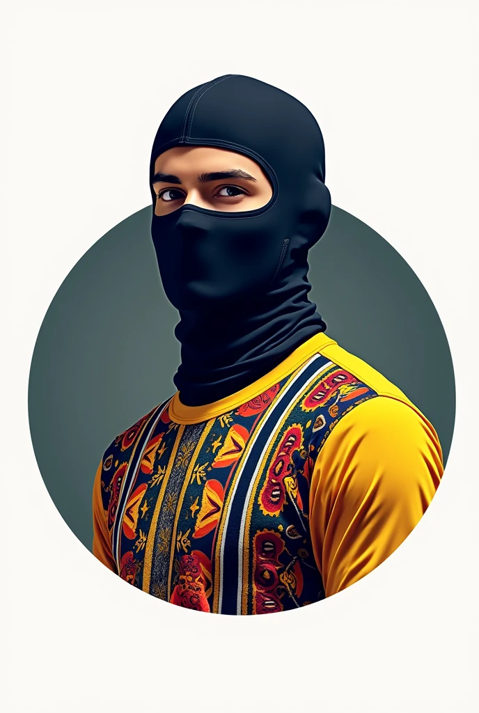 Asme a circular logo with a person wearing a balaclava and an Ecuador shirt 