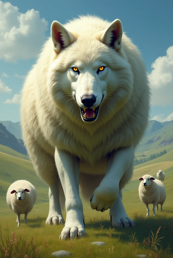 create an image of a wolf in sheep&#39;s clothing 