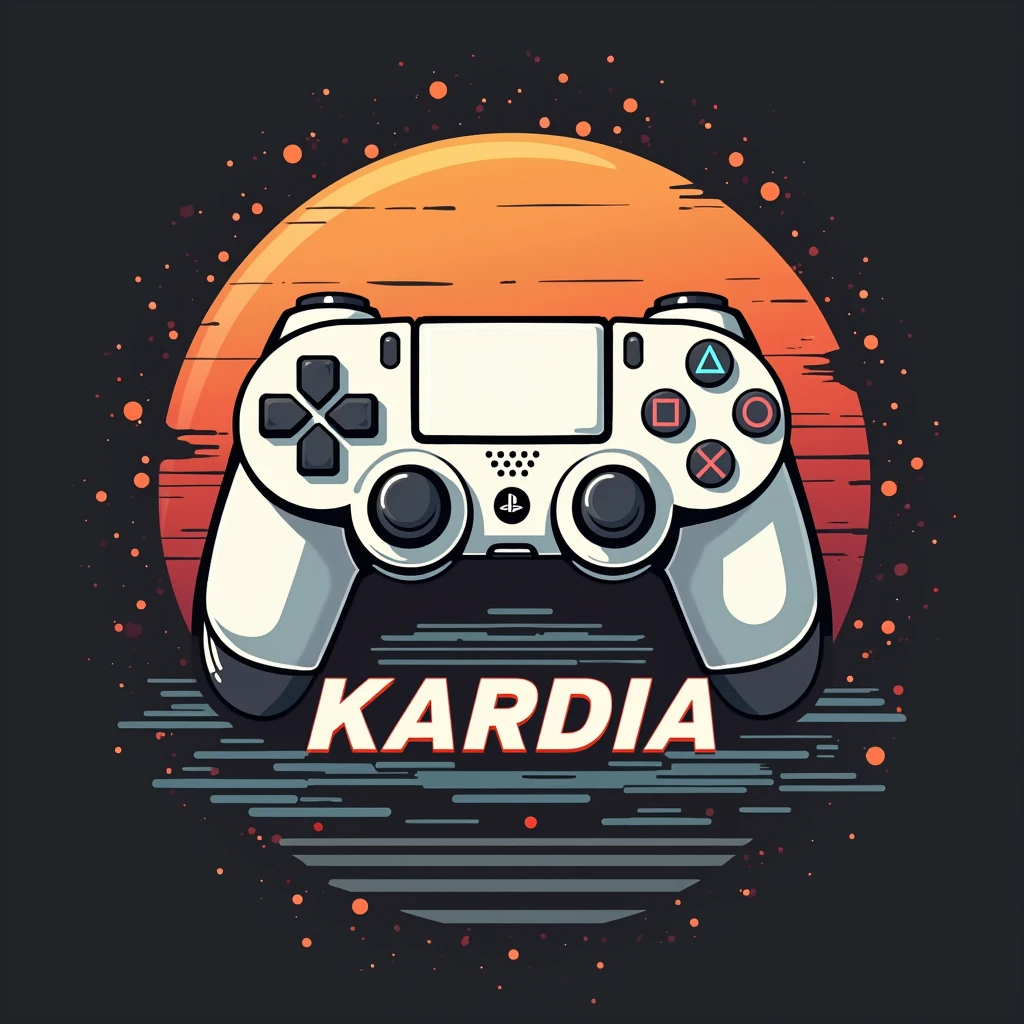 Logo with the name Kardia, with video game theme and playstatio 4 controller, back ground azul, blue background