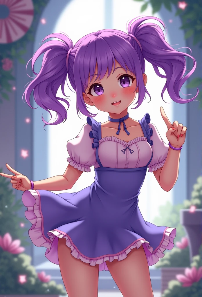 Twin-tailed purple color hair magical little girl Chiabaton young Naughty Poses cute little breast out,