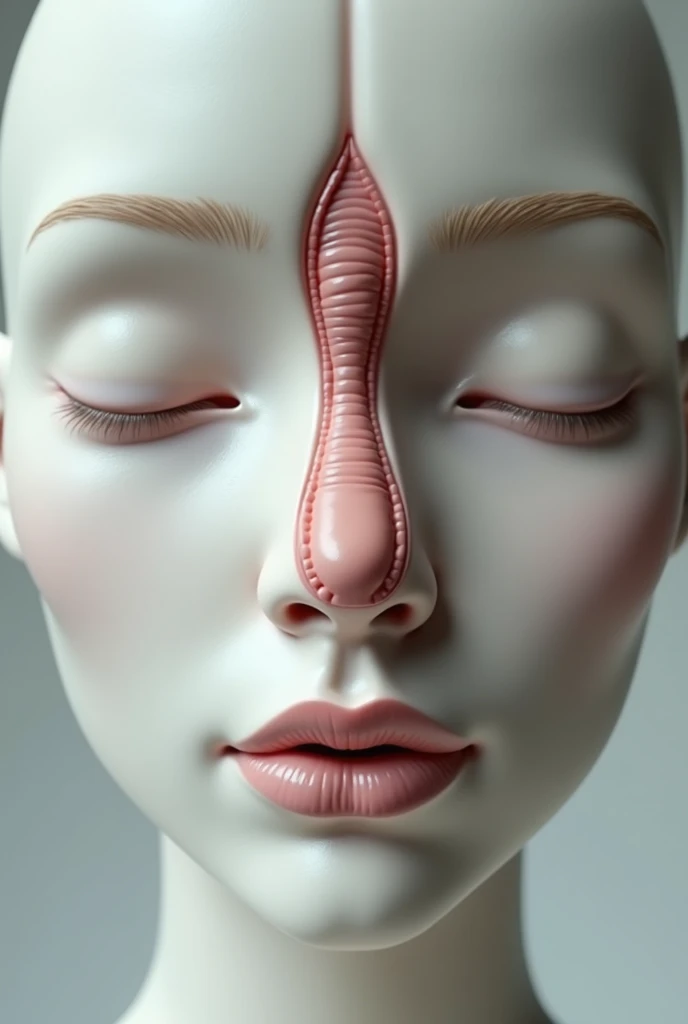 Make a girl with a vagina on her face,make a vagina in the center of the human face, with a vagina face, clitoris, vagina, no mouth, I sign, best qualityer, ultra detali, fine-details, high resolution, Caucasian skin,