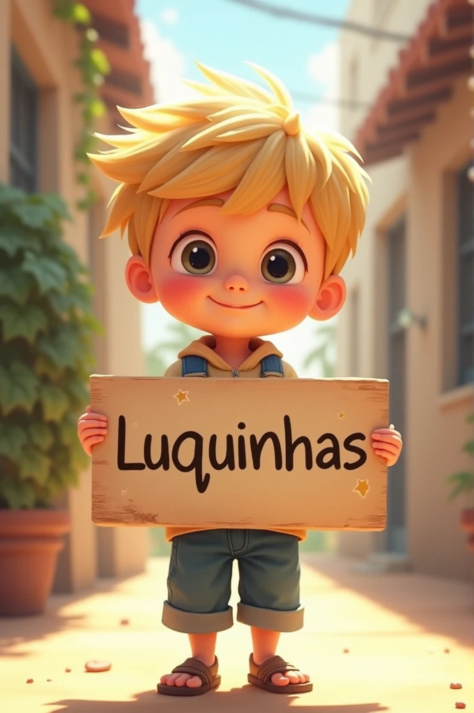 one called luquinhas holding a sign with his name,he is blond and cute